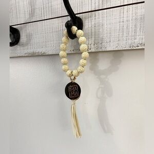 Brand New~ MAMA Wooden Beaded Tassel Key Chain in Cream 💗